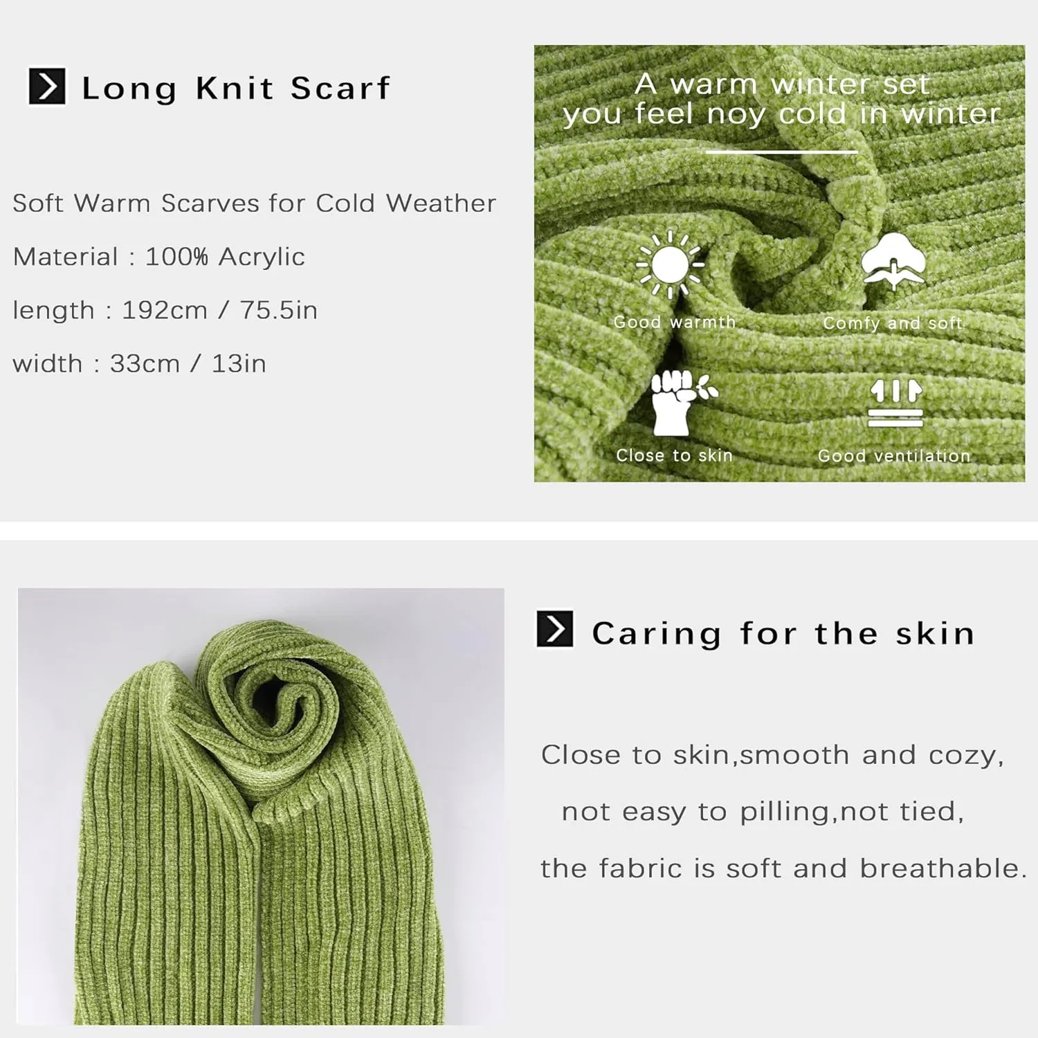 Womens Winter Knit Warm Hat Beanie Long Scarf Touch Screen Gloves Set Skull Caps Neck Scarves for Women