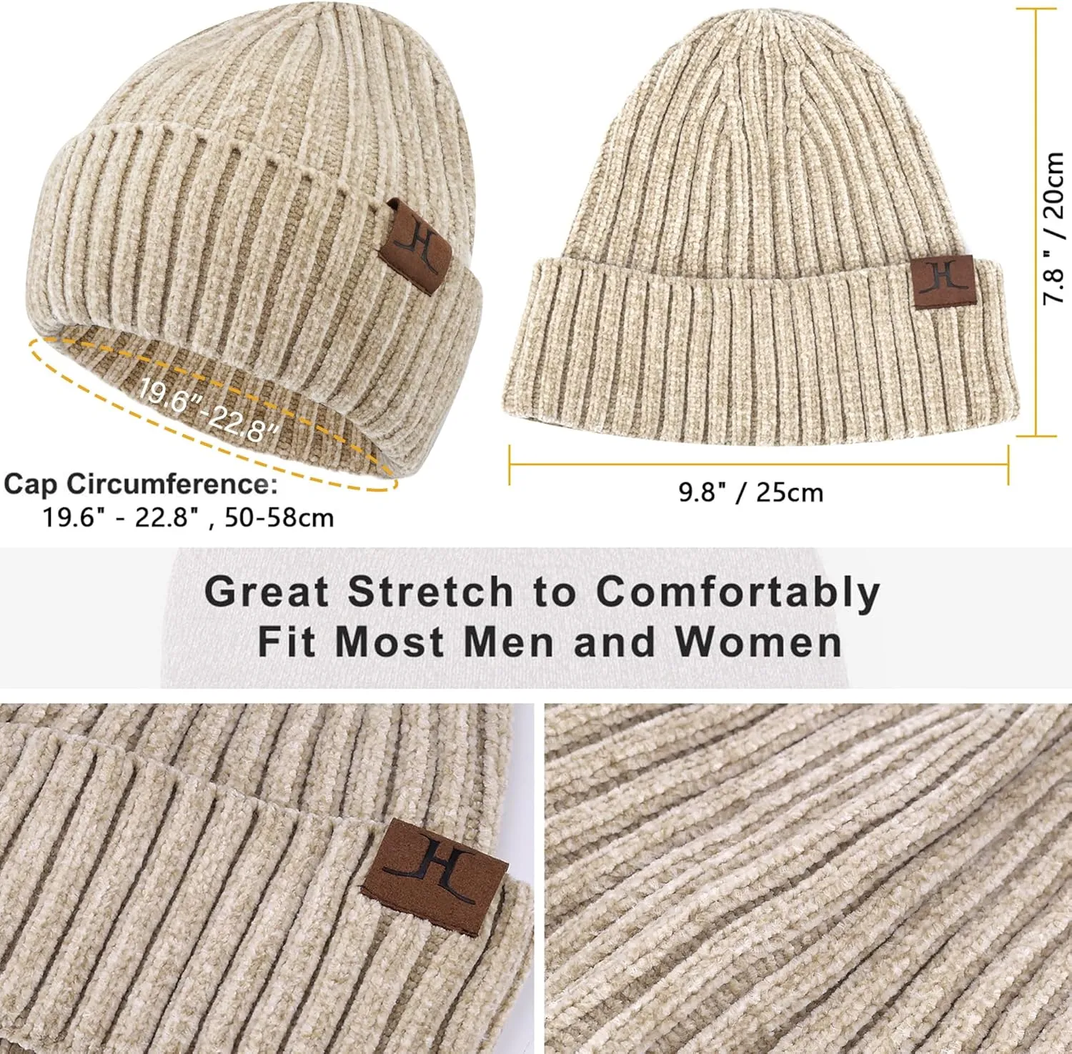 Womens Winter Knit Warm Hat Beanie Long Scarf Touch Screen Gloves Set Skull Caps Neck Scarves for Women