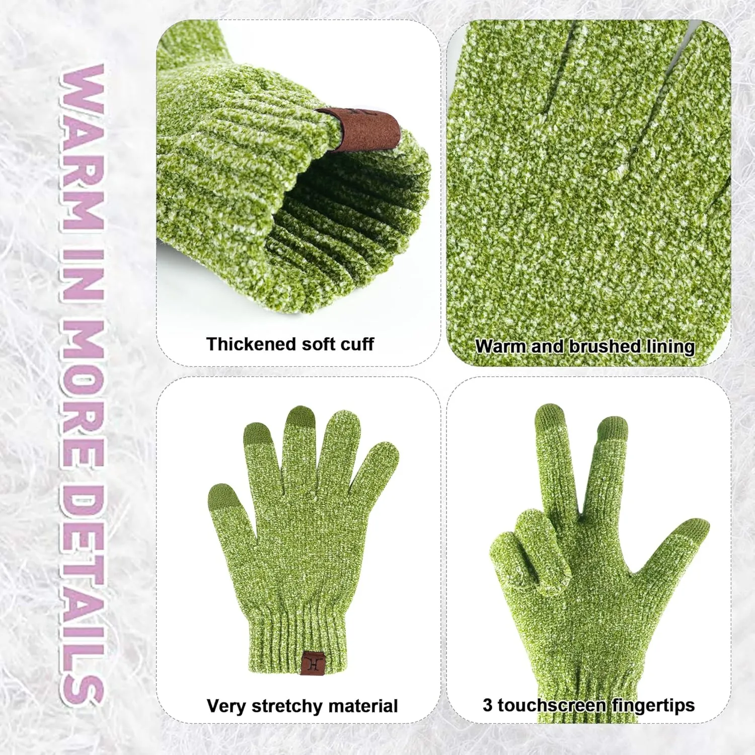 Womens Winter Knit Warm Hat Beanie Long Scarf Touch Screen Gloves Set Skull Caps Neck Scarves for Women