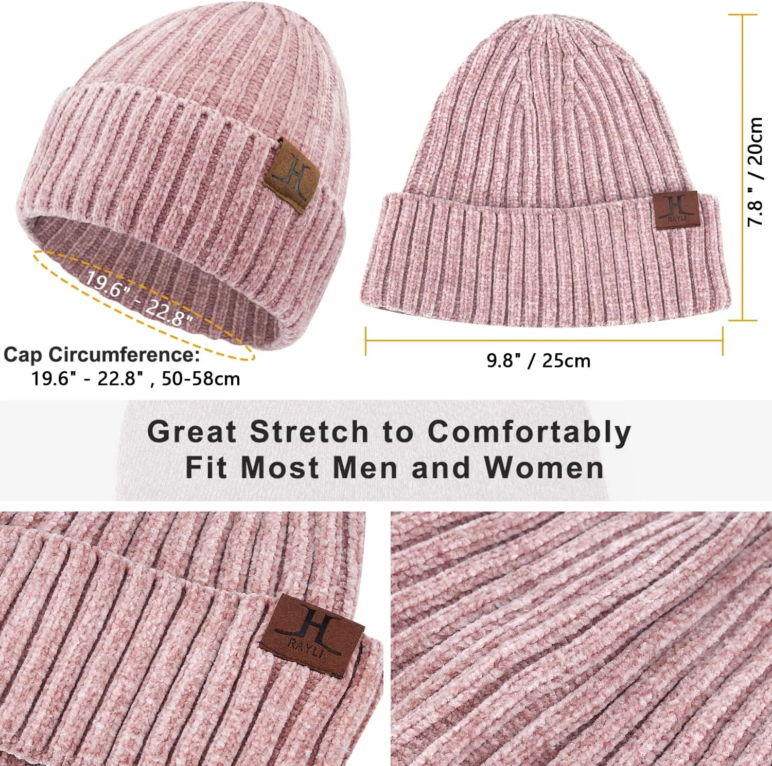 Womens Winter Knit Warm Hat Beanie Long Scarf Touch Screen Gloves Set Skull Caps Neck Scarves for Women