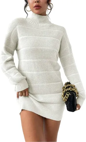 Women's Winter Sweater Dress Long Sleeve Turtleneck Chunky Knitwear Dress Pullover Bodycon Sweater Dress