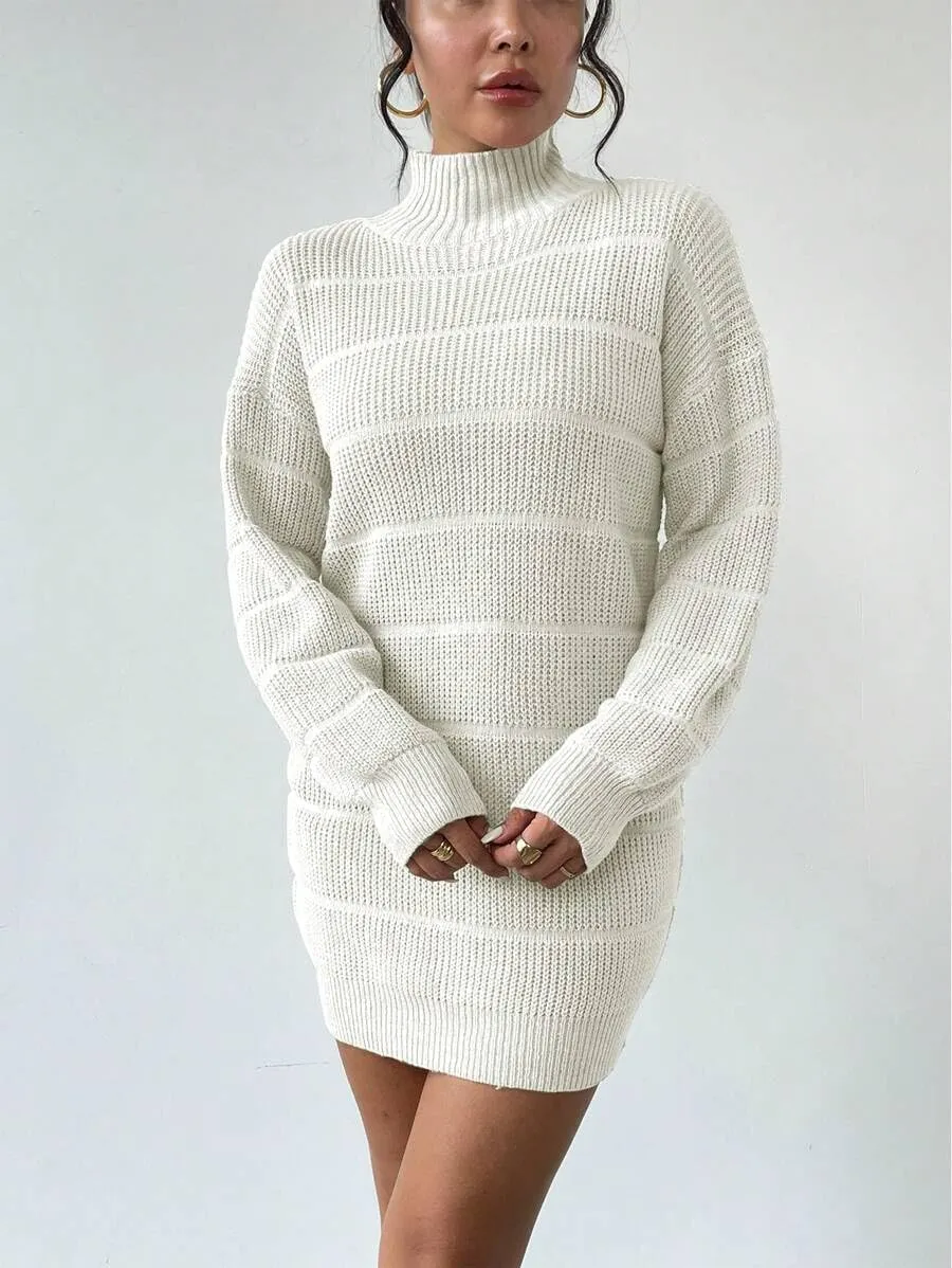 Women's Winter Sweater Dress Long Sleeve Turtleneck Chunky Knitwear Dress Pullover Bodycon Sweater Dress
