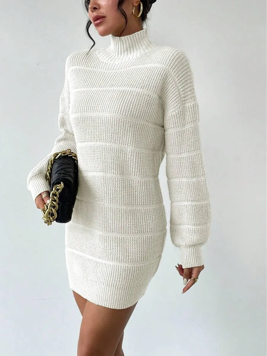 Women's Winter Sweater Dress Long Sleeve Turtleneck Chunky Knitwear Dress Pullover Bodycon Sweater Dress