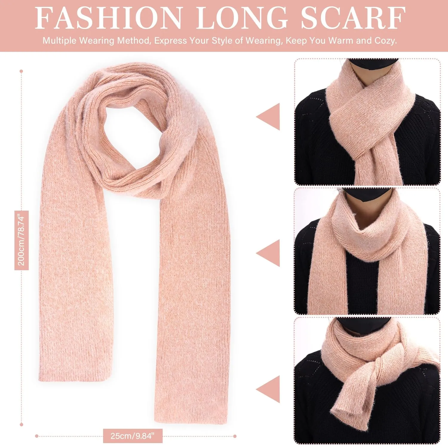 Womens Winter Warm Knit Beanie Hat Touchscreen Gloves Long Neck Scarf Set with Fleece Lined Skull Caps Gifts for Women