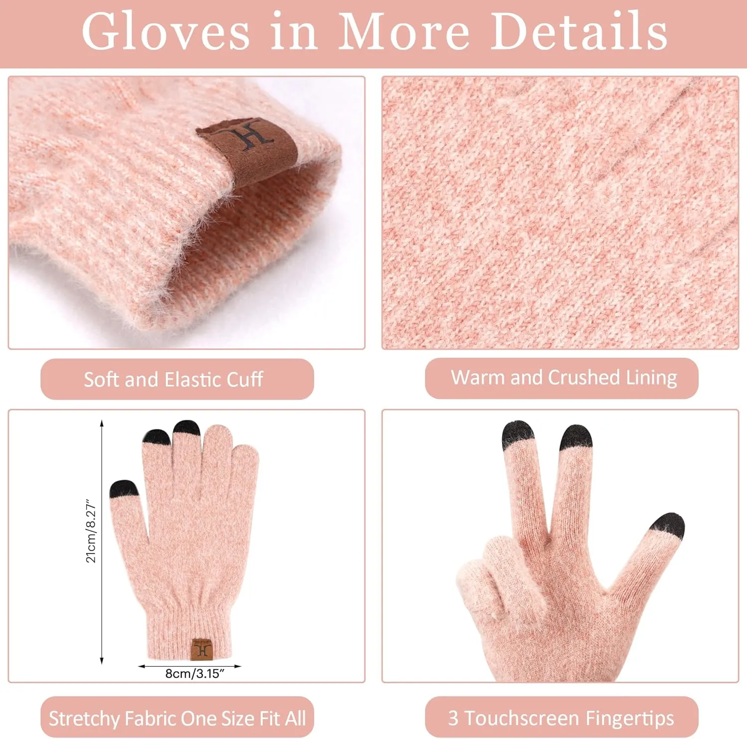 Womens Winter Warm Knit Beanie Hat Touchscreen Gloves Long Neck Scarf Set with Fleece Lined Skull Caps Gifts for Women