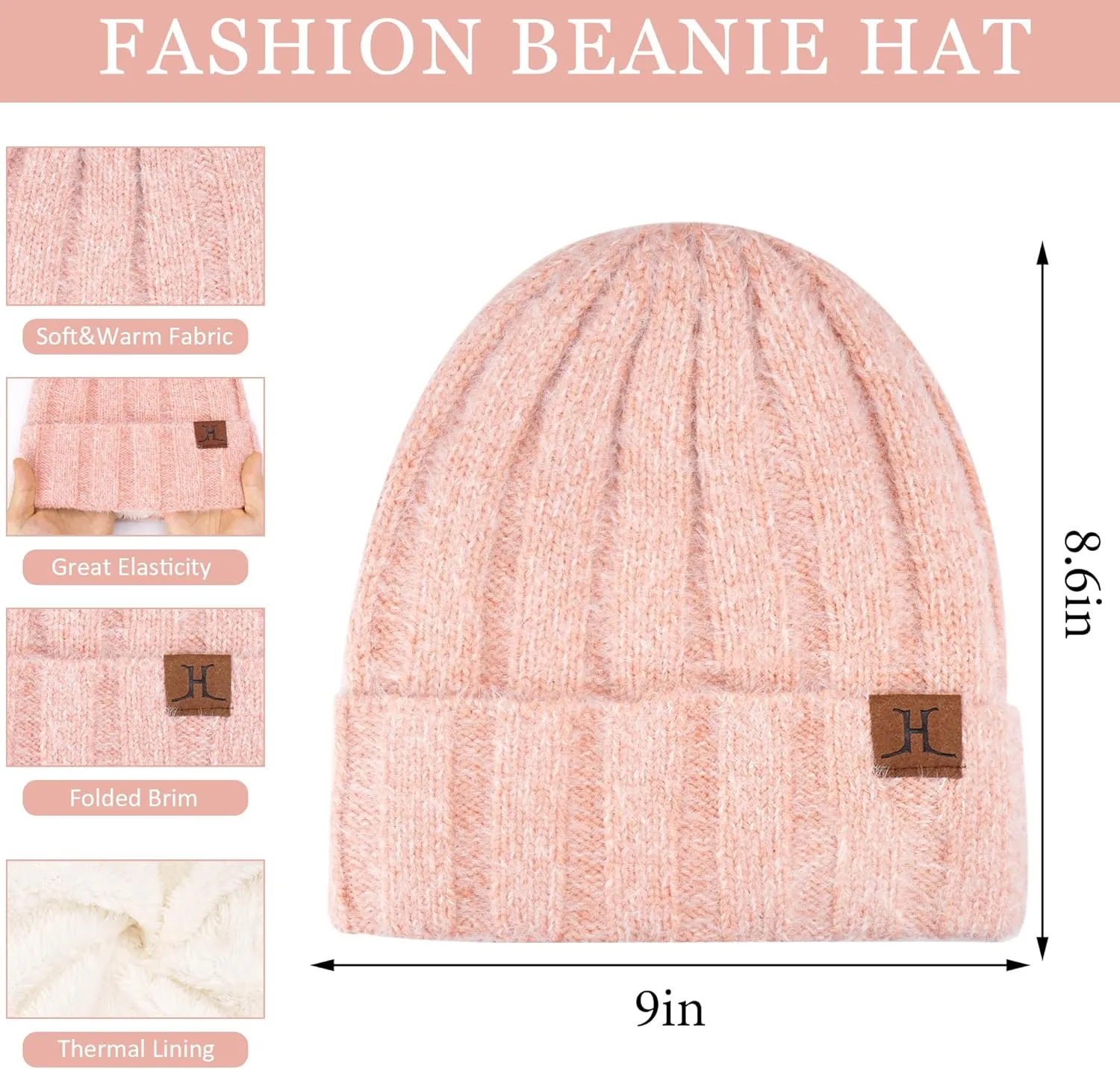 Womens Winter Warm Knit Beanie Hat Touchscreen Gloves Long Neck Scarf Set with Fleece Lined Skull Caps Gifts for Women