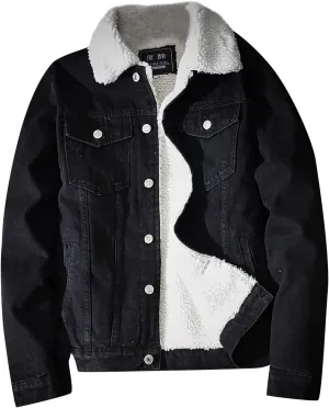 XIAXOGOOL Men's Sherpa Fleece Lined Denim Jacket Warm Winter Trucker Jacket Lapel Thicken Coat Cowboy Jean Jacket Outerwear