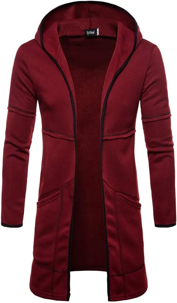 Ymosrh Men's Coat Hooded Cardigan Shawl Collar Lightweight Open Front Overcoat with Pockets Casual Coats Jackets, M-2XL