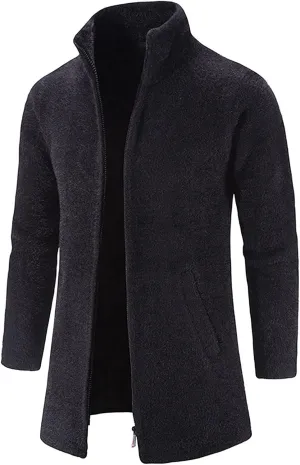 Ymosrh Mens Coats and Jackets Winter Casual Medium Length Stand Collar Zipper Mink Velvet Windbreaker Jacket Coat