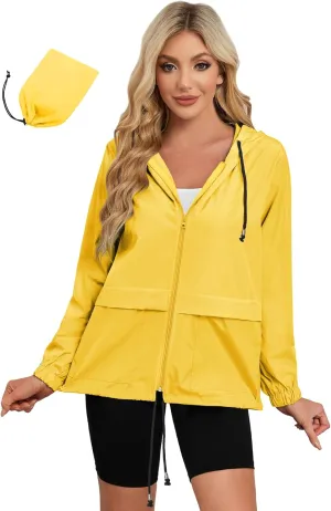Zando Yellow Jackets Lightweight Women's Raincoats Rain Jacket for Women Waterproof with Hood Plus Size Rain Jackets for Women Packable Outdoor Rain Coat for Travel Hiking Cycling Golf Yellow XL