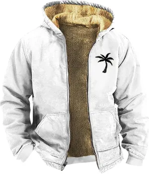 Zip Up Hoodie Men Winter Sherpa Lined Graphic Jacket Cool Thermal Graphic Coat Heavy Tie Dye Cold Weather Outwear