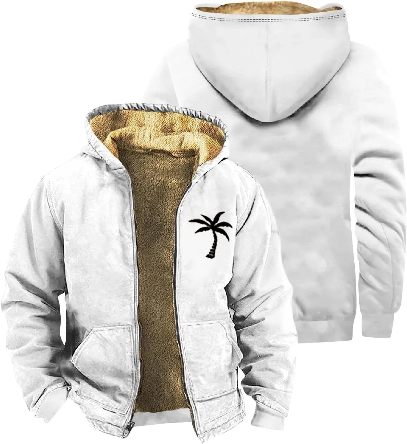Zip Up Hoodie Men Winter Sherpa Lined Graphic Jacket Cool Thermal Graphic Coat Heavy Tie Dye Cold Weather Outwear